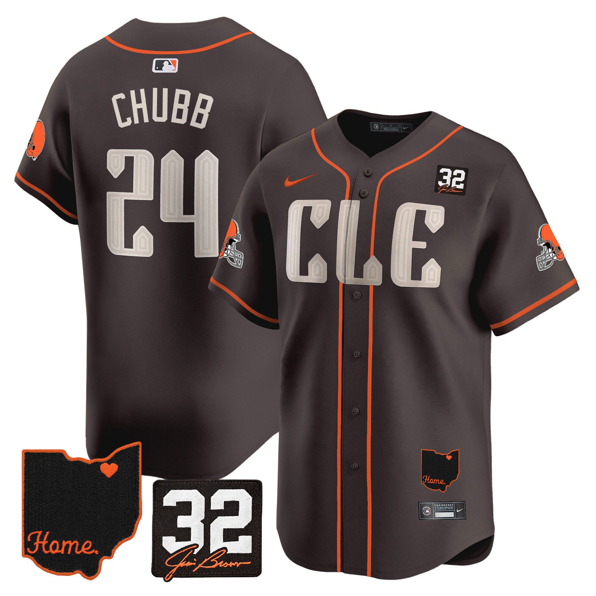 Men Cleveland Browns 24 Chubb Brown Home Patch Vapor Premier Limited 2024 Nike NFL Jersey
